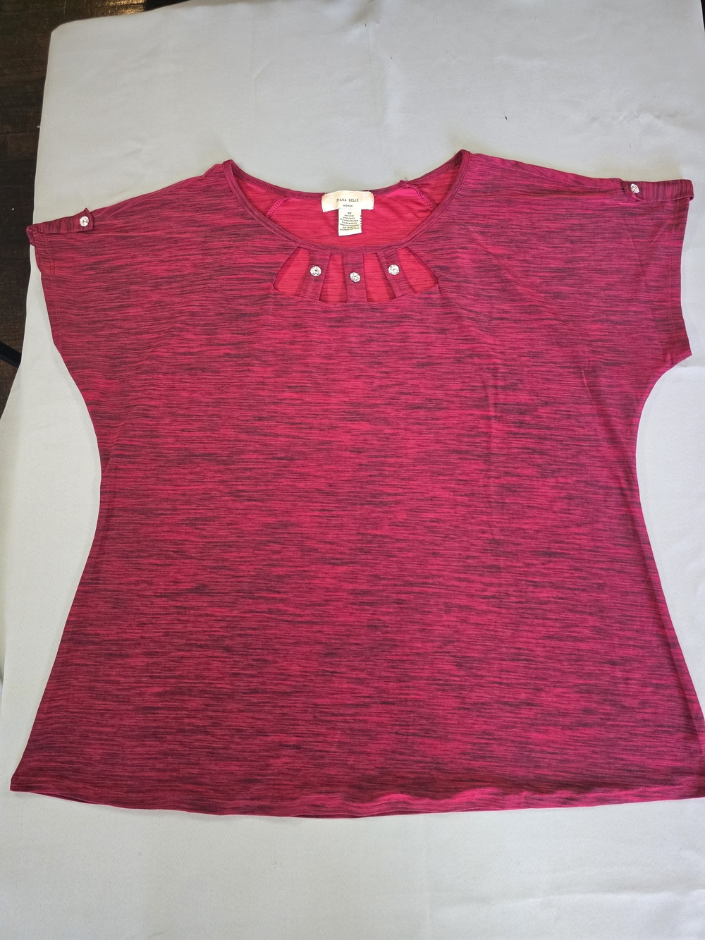 Women's Short Sleeve Pleated Yoke Tee - Heather Raspberry